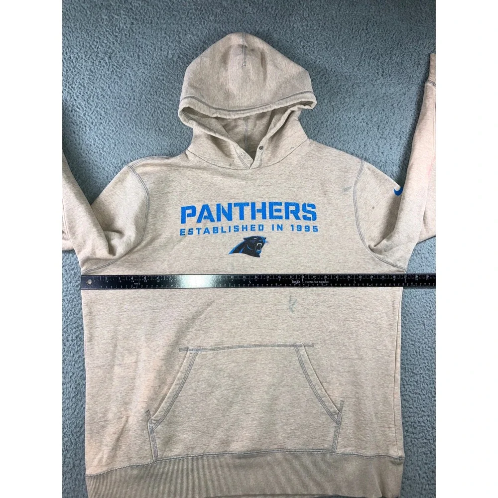 Nike Hoodie Men 3XL NFL Carolina Panthers Oatmeal Beige Blue Paint 90s Thrashed